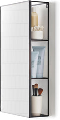 Black Metal Bathroom Mirror Storage Cabinet with 3 Shelves K63926