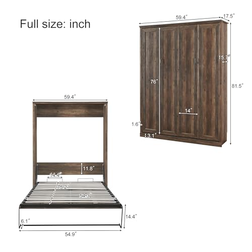 Queen Size Wall Murphy Bed with 2 Side Cabinet Storage Shelf and Built-in USB Ports S120848