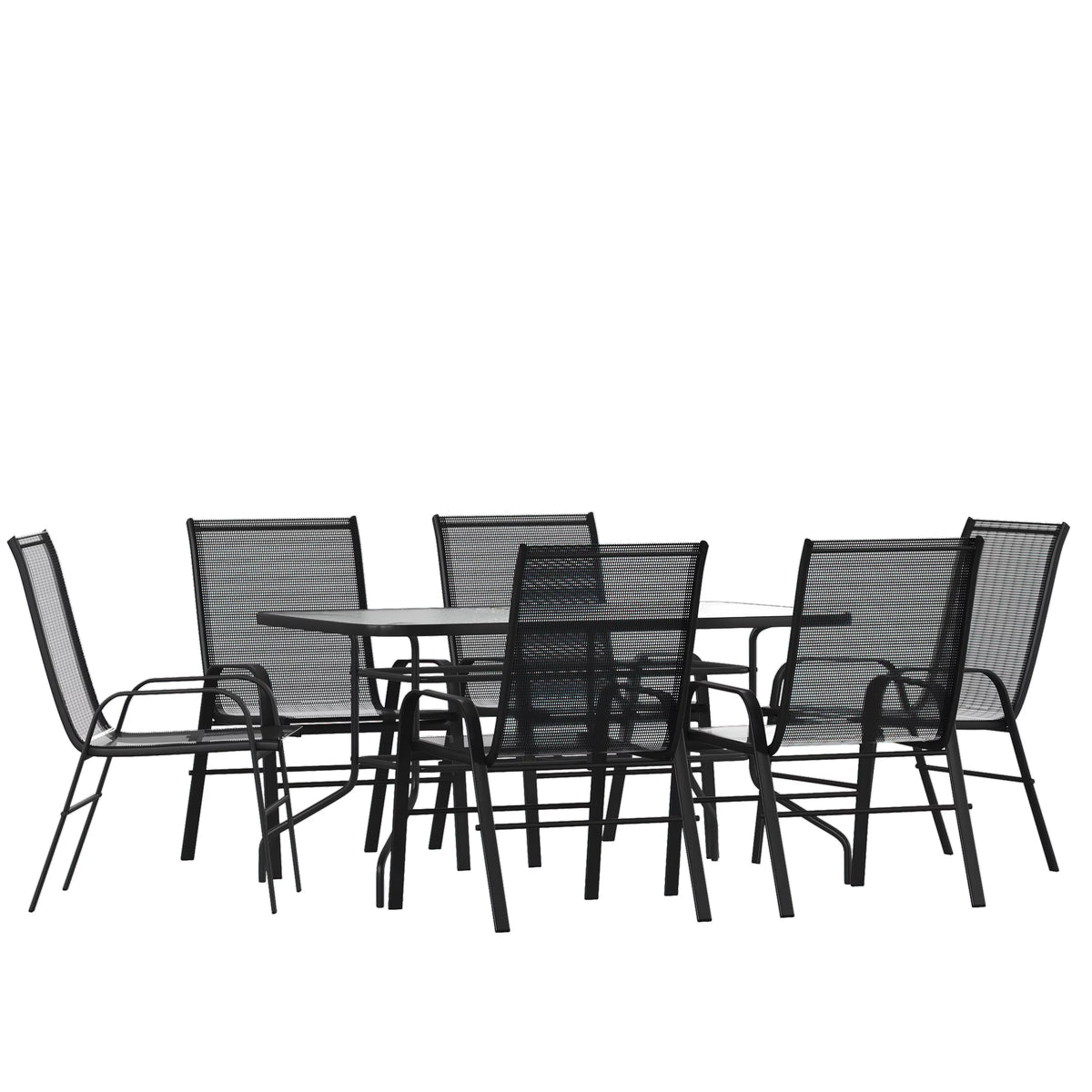 7-Piece Black Rippled Glass Patio Table Set with 6 Chairs M3924
