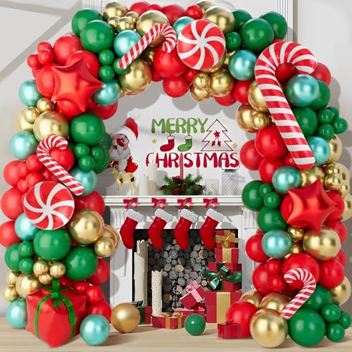 150Pcs Red Green Gold Christmas Balloon Arch Kit H179756