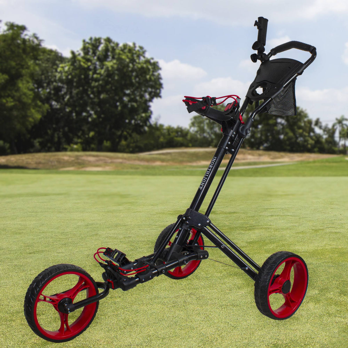 Black and Red 3 Wheel Golf Bag Push Cart Z10667