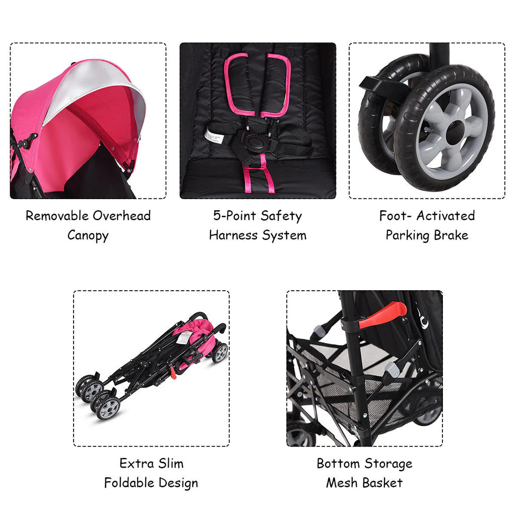 Folding Lightweight Umbrella Stroller with Storage Basket Black B482201