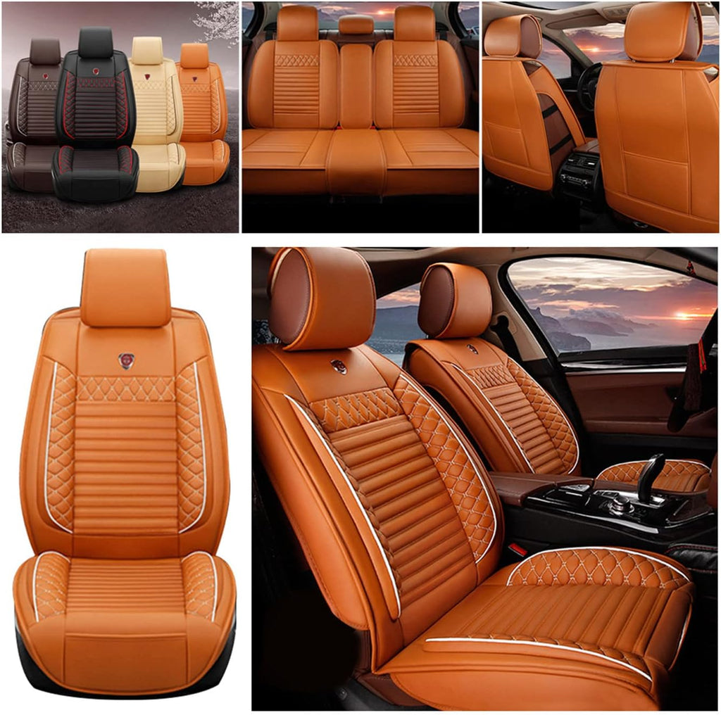 Beige PU Leather Waterproof Car Seat Cover Protectors J205