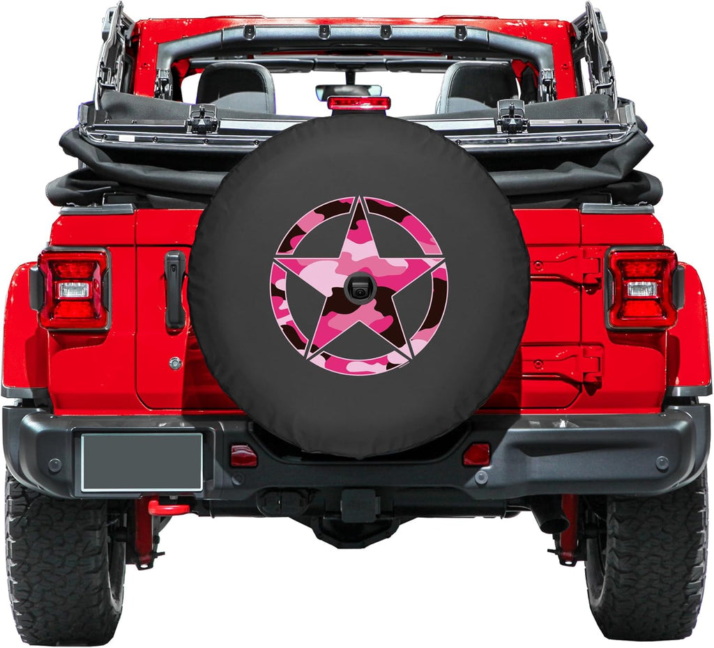 Camo Star Pink Print 32" Soft Tire Cover for Jeep Wrangler JL with Back-up Camera Pack of 2 F6132
