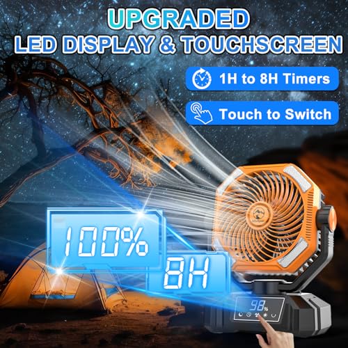 20000mAh Rechargeable Battery Powered Camping Fan with LED Lantern E124