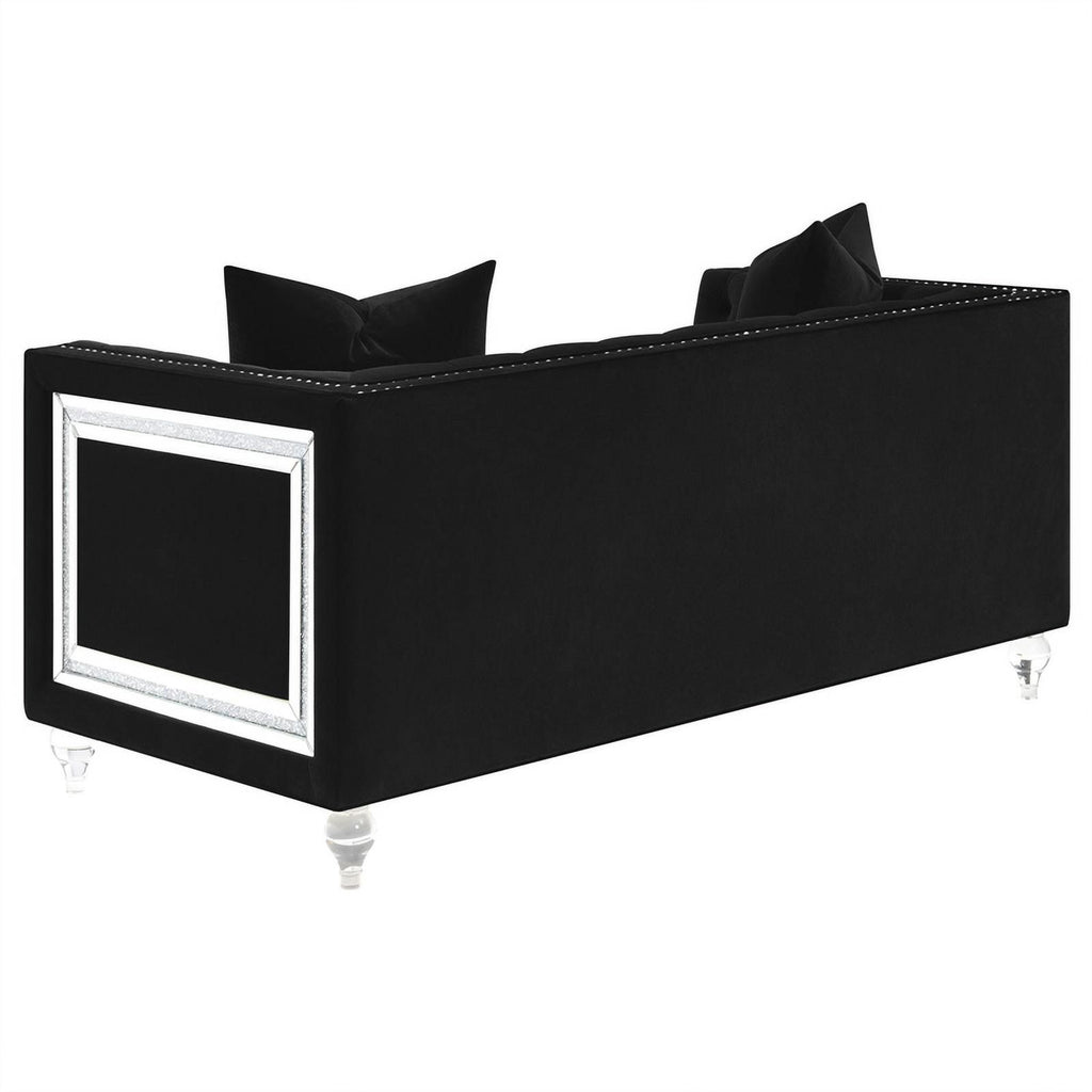 Black Velvet Tufted Arm Loveseat J10012