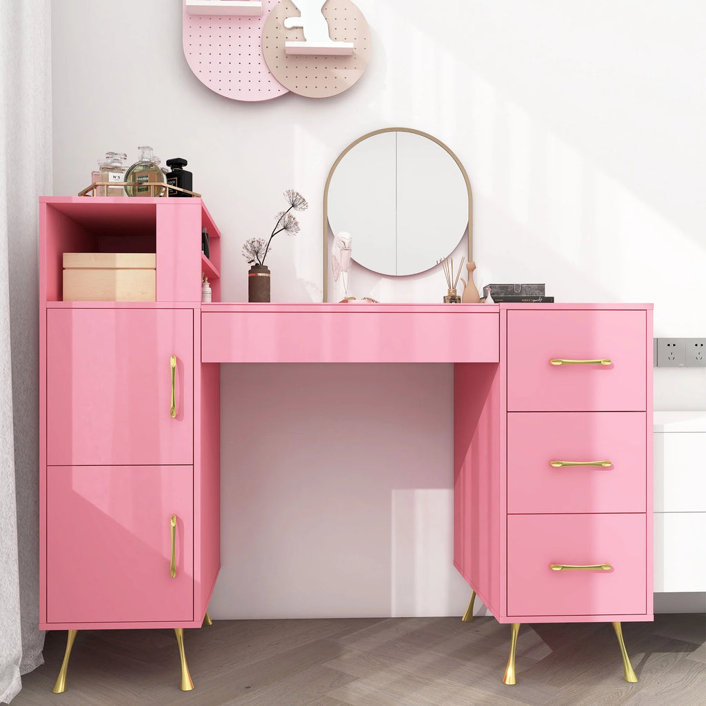 Pink 55inches Vanity Desk with 4 Drawers U598