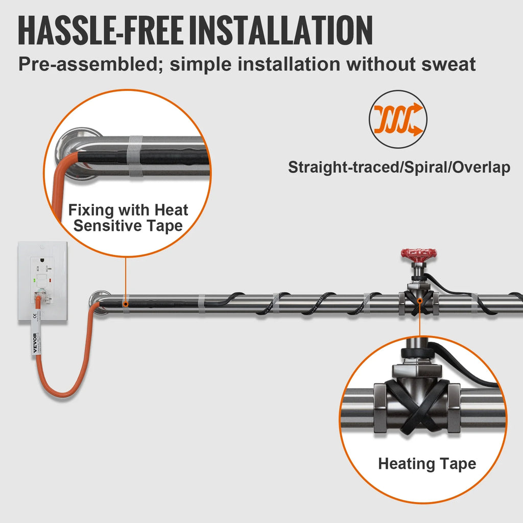 Self-Regulating Pipe Heating Cable, 80-feet 5W/ft, 120V T364969