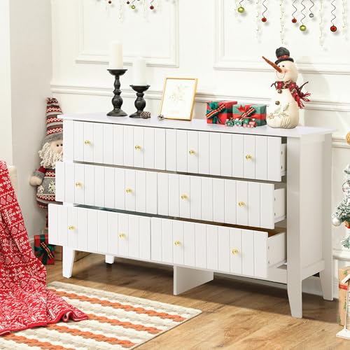 White 6 Drawer Wood Dresser with Metal Handle Q3865