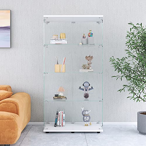 Black 4 Shelf Double Door Glass Display Cabinet J955