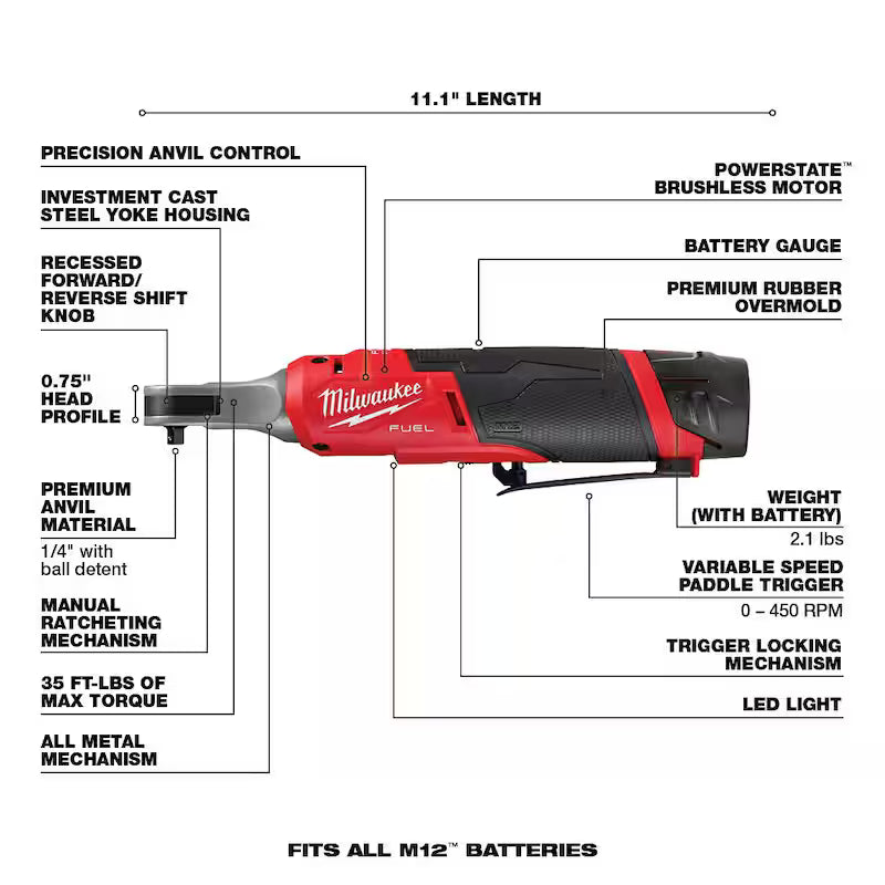12V Lithium-Ion Brushless Cordless 1/4 in. Ratchet Kit with Batteries, Charger and Bag D974870