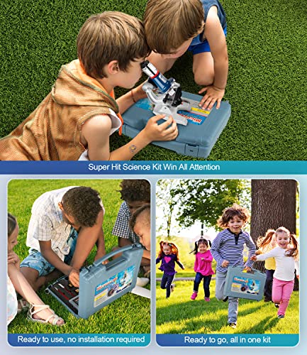 Kids Microscope Kit 100X-1200X Magnification Metal Body LED Light C20642