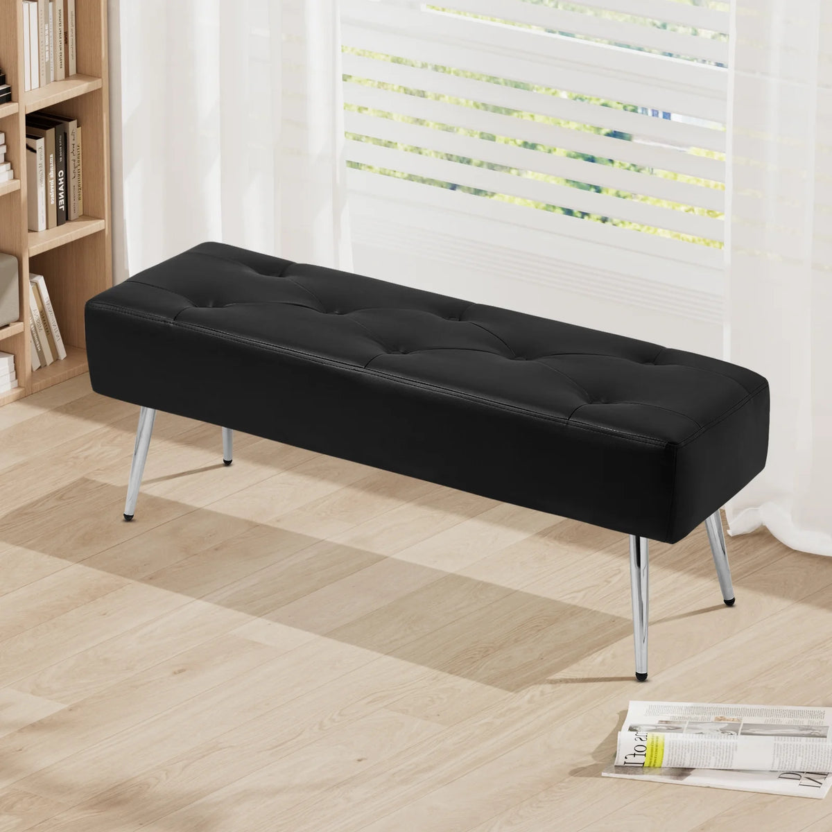 Black Faux PU Leather Tufted Ottoman Bench M17589