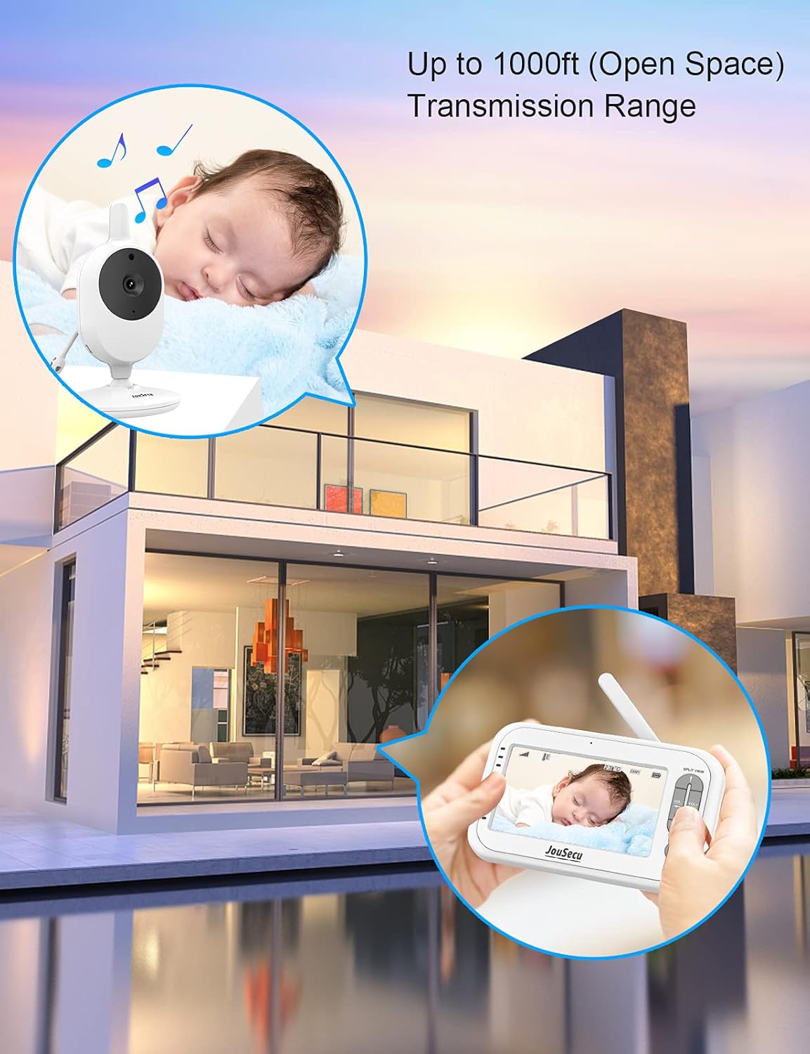 Baby Monitor with 2 Camera and Audio 4.3 Inches LCD Split Screen Q338