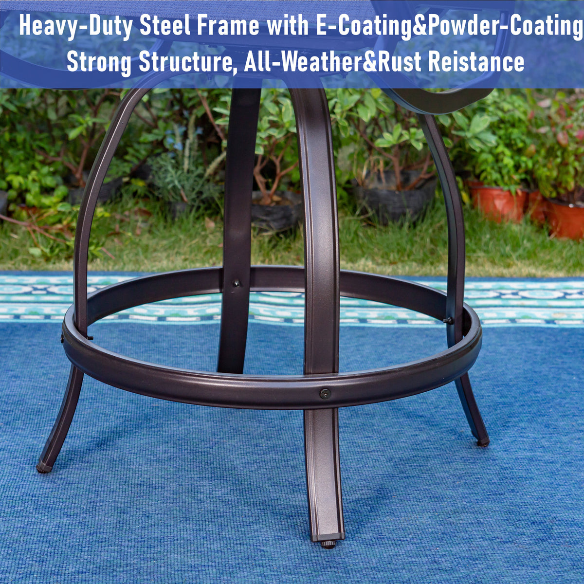 5-Piece Outdoor Bar Stool Set with Rectangle Counter Height Table & Patio Swivel Bar Chairs, Black & Brown A35751