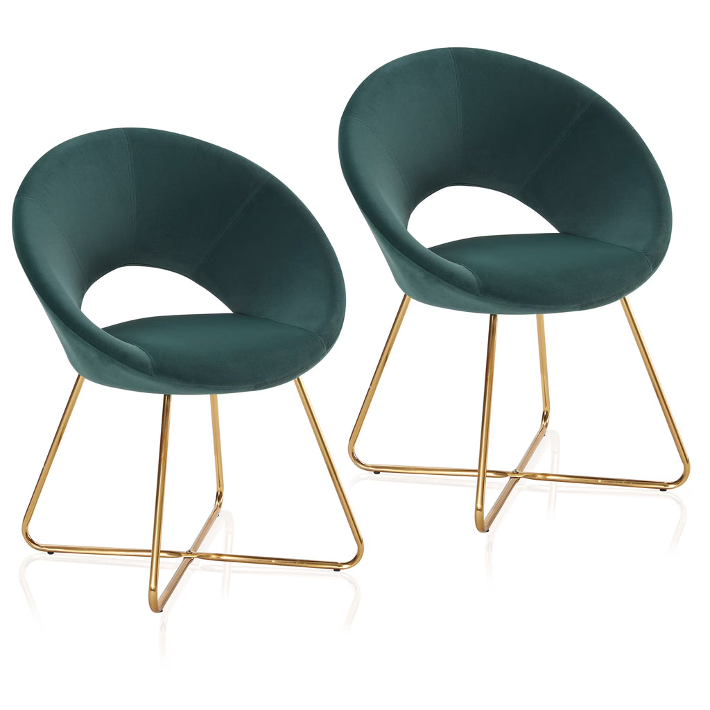 Set of 2 Velvet Accent Chair with Golden Metal Base H77419