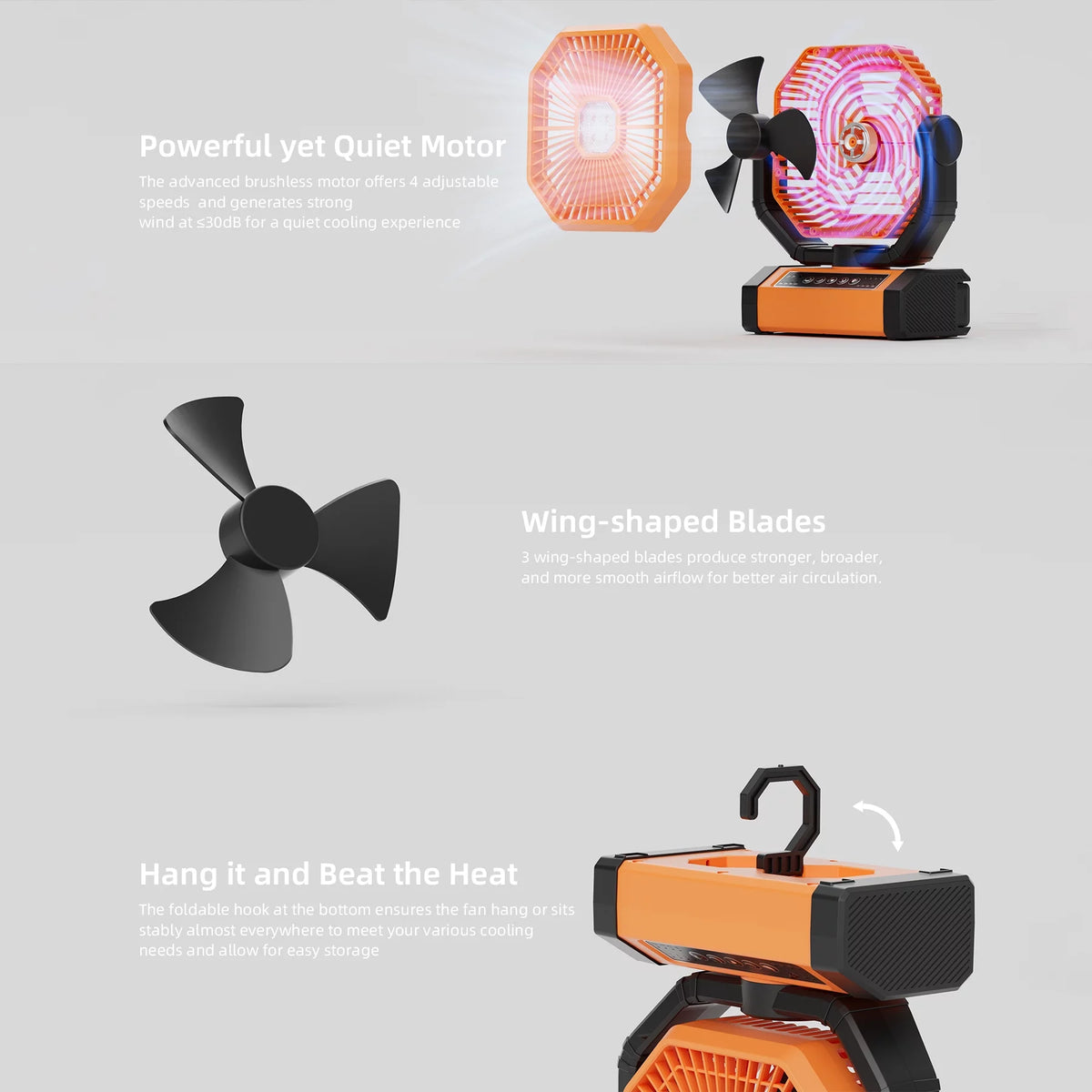 Portable Camping Fan 20000mAh Rechargeable with LED Lantern P893162