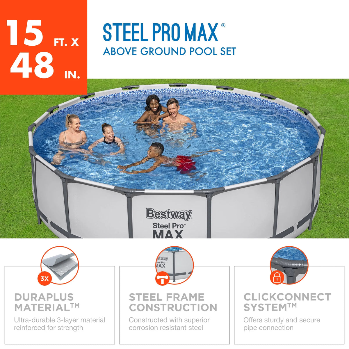 15' x 48 Round Above Ground Swimming Pool Set W499549