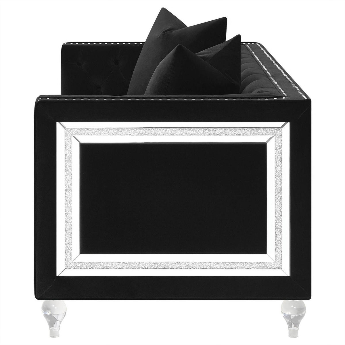 Black Velvet Tufted Arm Loveseat J10012