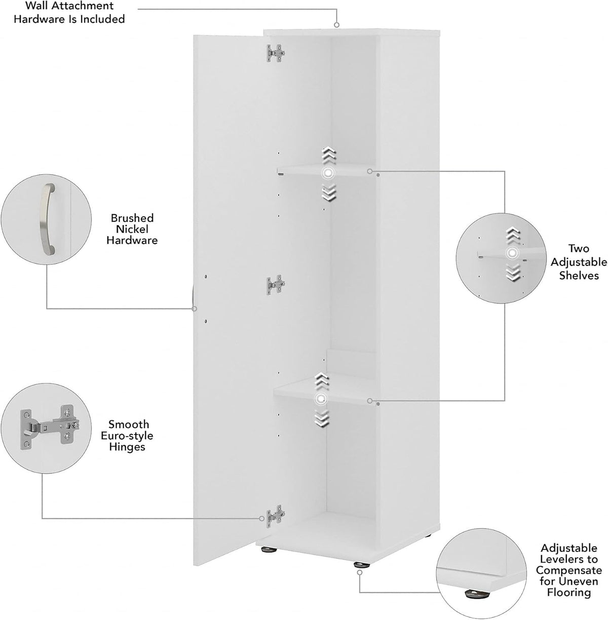 White Tall Narrow Storage Cabinet with Door and Shelves S86175