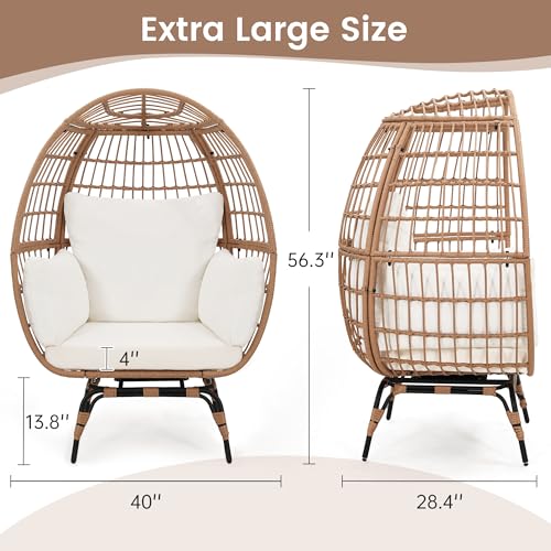 Oversized 360 Swivel Rattan Egg Chair with Beige Cushion A90180