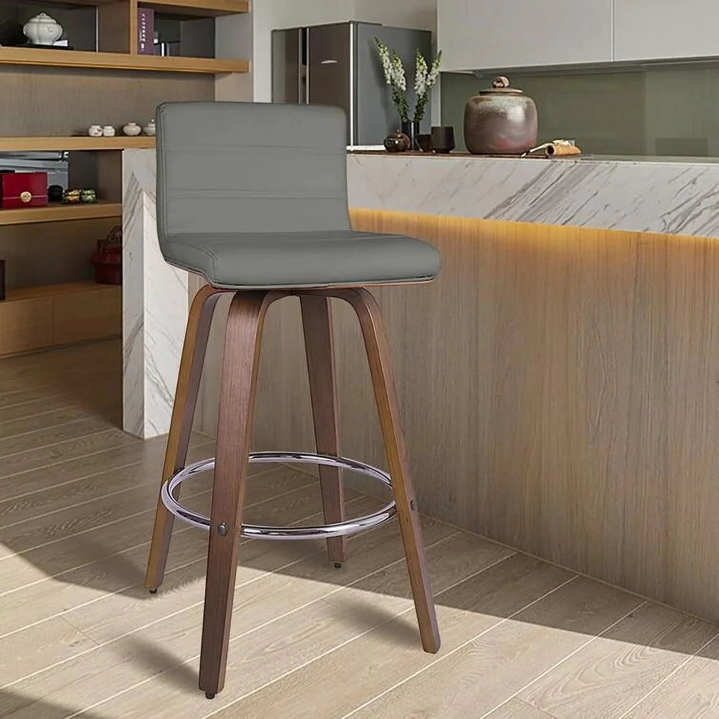 Grey PU Leather Swivel Barstool with Wood Legs O640