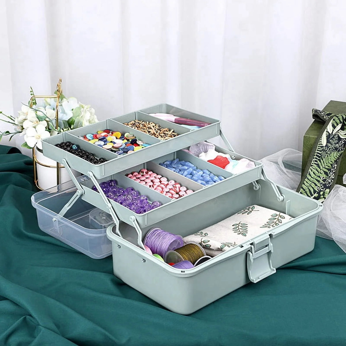 3-Layer Plastic Storage Box with Adjustable Spacers Y763041