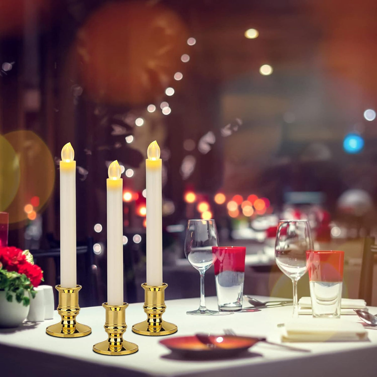 12 Pack Ivory Flickering Flameless LED Taper Candles with Remote X898386