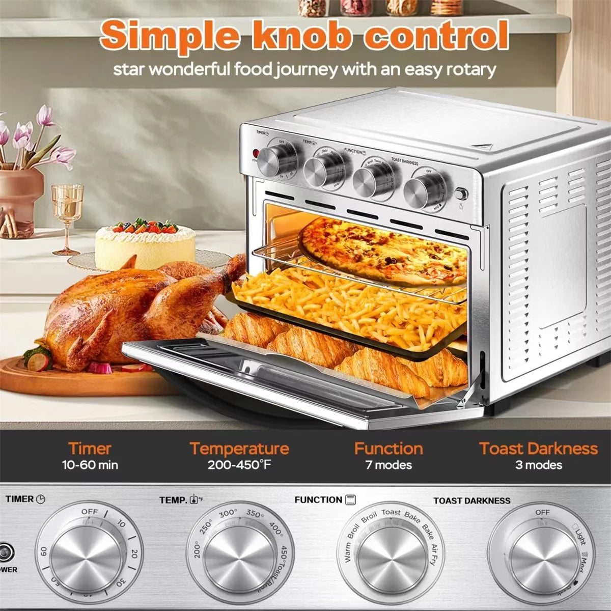 Silver 26 Quart Air Fryer Convection Oven V27112