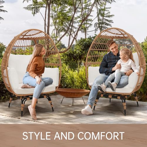Oversized 360 Swivel Rattan Egg Chair with Beige Cushion A90180