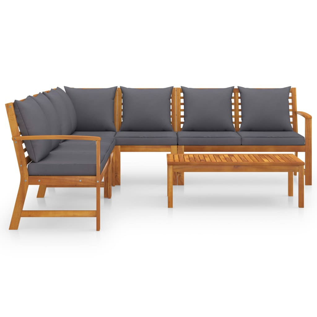 6 Piece Patio Lounge Set with Cushions Acacia Wood Outdoor Sectional Set Q931195