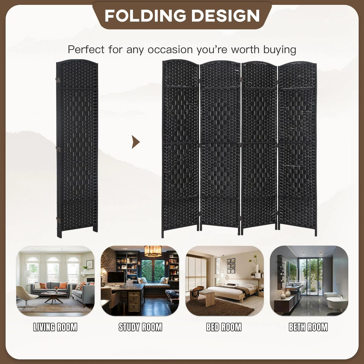 4 Panel 6Ft Folding Privacy Room Divider N54047