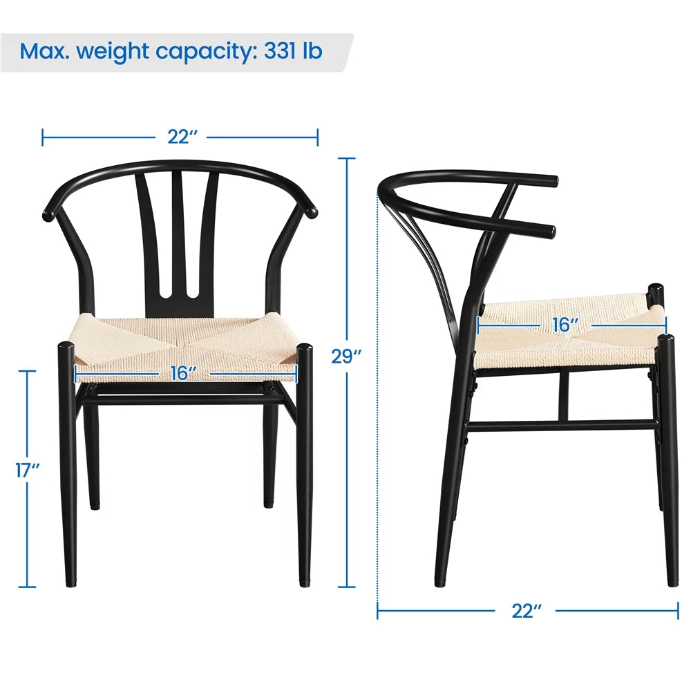 2PCS Weave Modern Dining Chair with Metal Frame, Black P78414