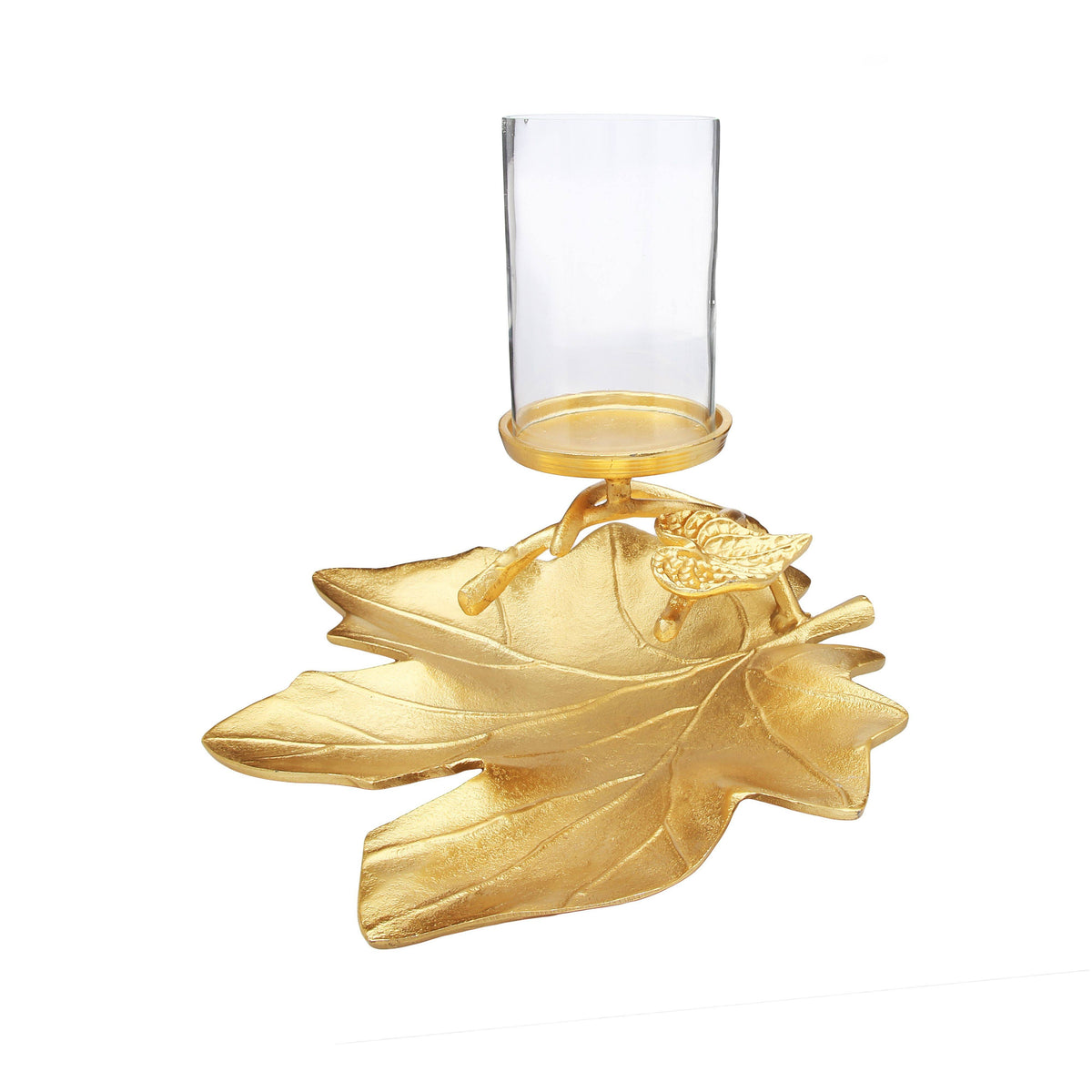 Gold Embossed Leaf Dish with Branched Candle Holder A817415