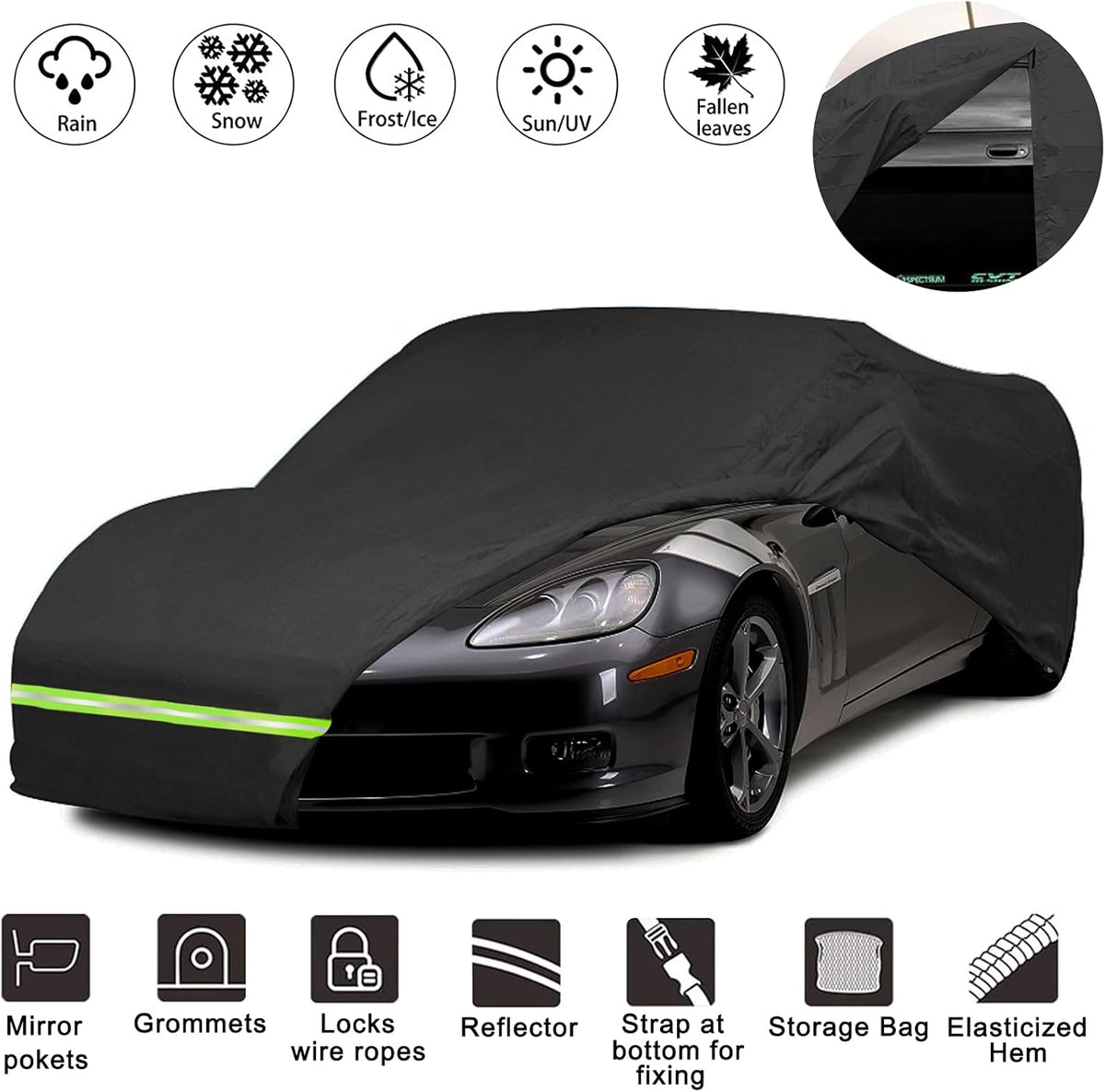 Waterproof Car Cover for C4 Corvette, 190T, Up to 200” L Z160240