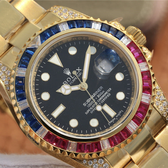 Golden Blue Red Diamond Black Dial 40mm X5962