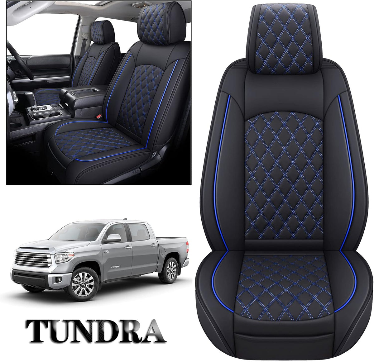 Black Leather Seat Covers for Toyota Tundra Crewmax Double Cab Split Bench 40/60 5 PCS Full Set T9924