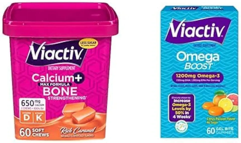 Calcium Soft Chews Caramel 60 Count + Omega-3 Chewable Gel Bites 60 Count Q379389