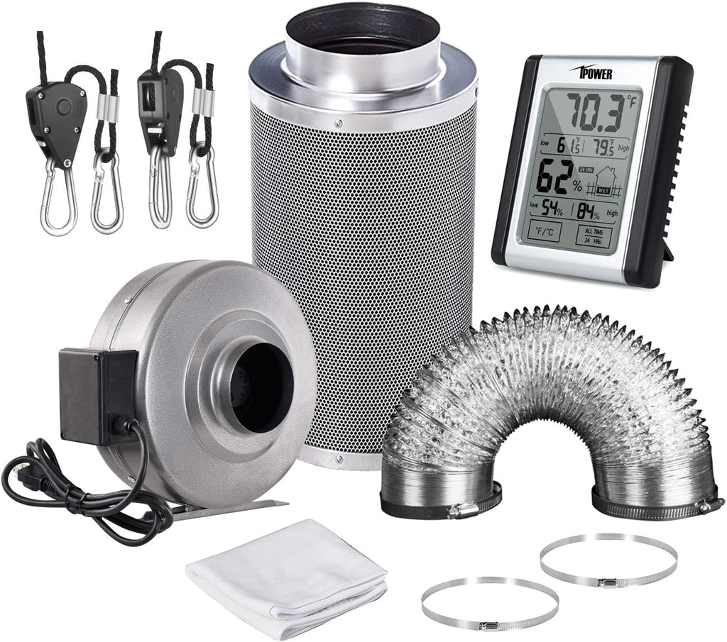8 Inch 750 CFM Inline Fan Carbon Filter 25 Feet Ducting Combo with Humidity Monitor O454
