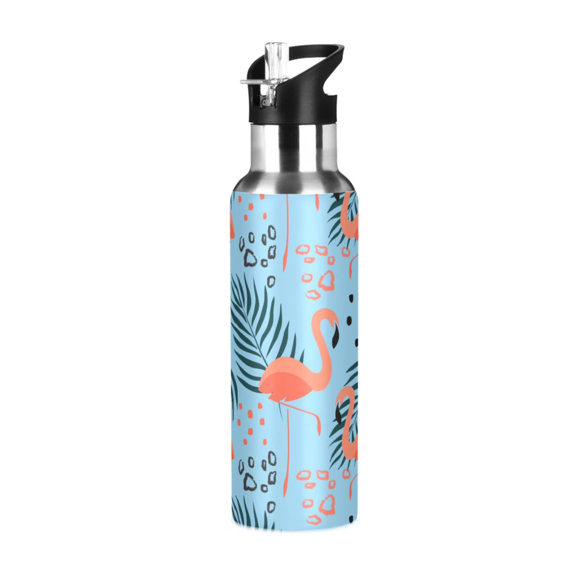 Tropical Leaves Flamingo Insulated Stainless Steel Water Bottle with Straw Lid 20 oz Q9177