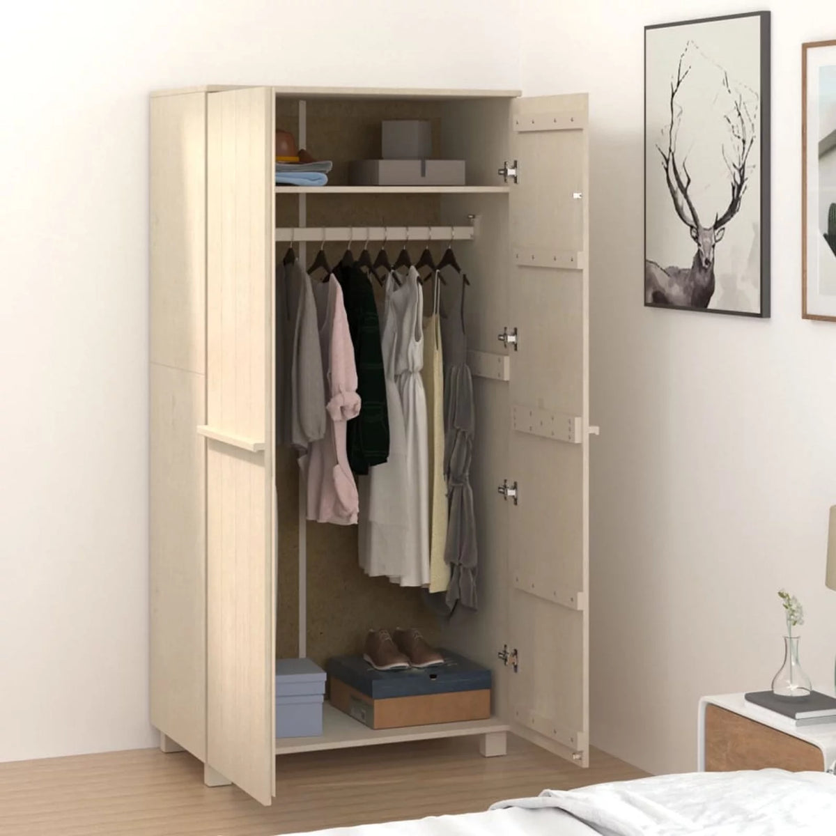 Pine Wood Wardrobe with Hanging Rod N5168