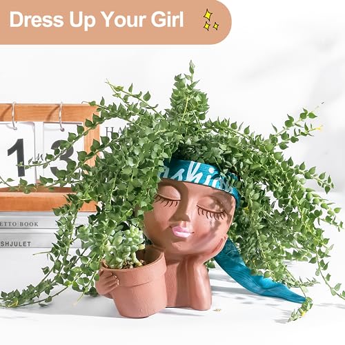 Khaki Lady Face Planter Pot with Drainage Hole U9462
