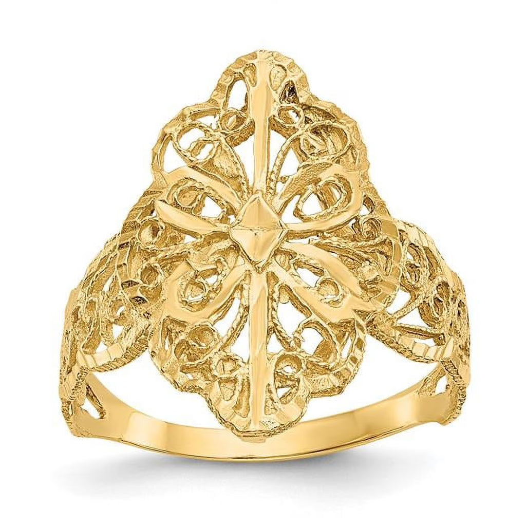 14K Yellow Gold Diamond-Cut Filigree Ring - Size 6 Y847630