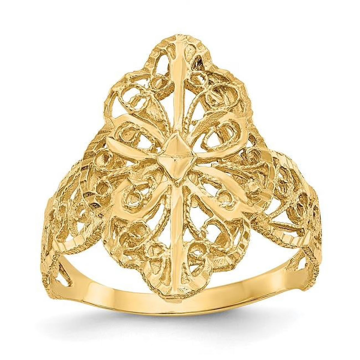 14K Yellow Gold Diamond-Cut Filigree Ring - Size 6 Y847630