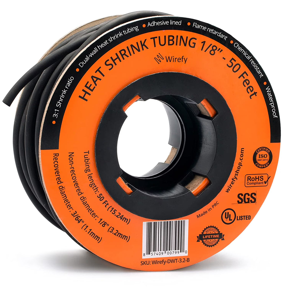 1/8" Black Heat Shrink Tubing 50 Feet Roll R2398