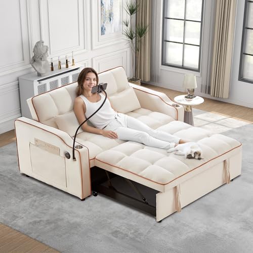 Grey Velvet Convertible Sleeper Sofa Bed Q159117