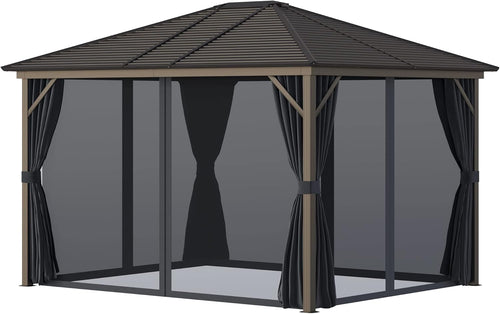 10x12 Hardtop Aluminum Gazebo with Curtains and Netting V2056
