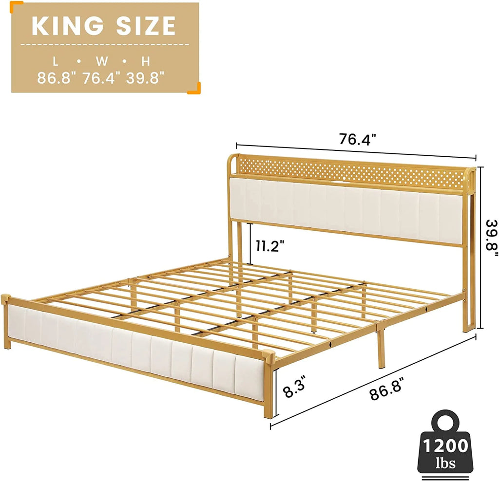 LED Queen Bed Frame with Storage Headboard and Drawers Q12358