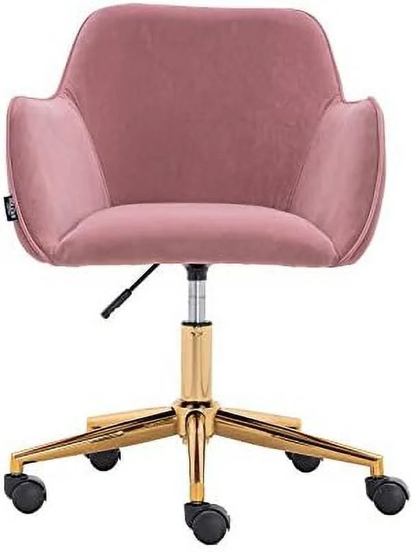 Pink Velvet Fabric Office Chair with Gold Metal Legs U3938
