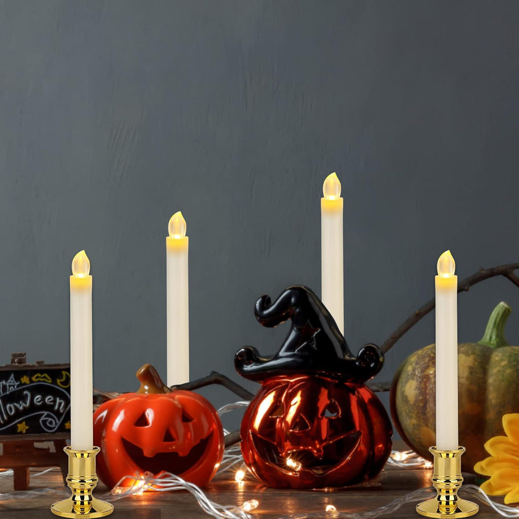 12 Pack Ivory Flickering Flameless LED Taper Candles with Remote X898386